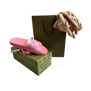 NEW GUCCI Women's Pursuit GG Logo Rose Pink Pool Slide Sandals EU 38 US 8 Box